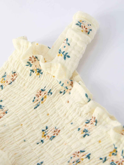 Spring Floral Smocked Ruffle Romper and Hat Set: 18M