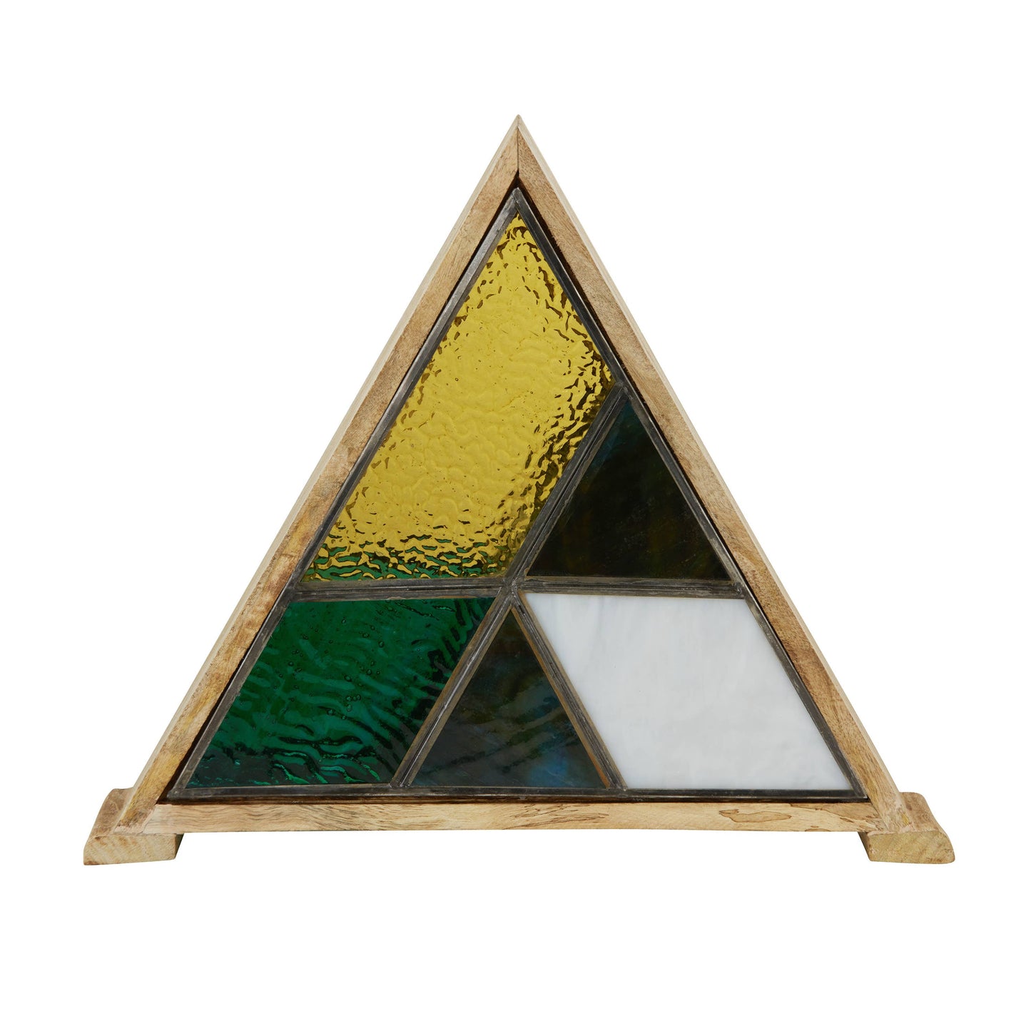 11"H Stained Glass Triangle Shade Wood Base Accent Lamp