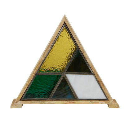 11"H Stained Glass Triangle Shade Wood Base Accent Lamp