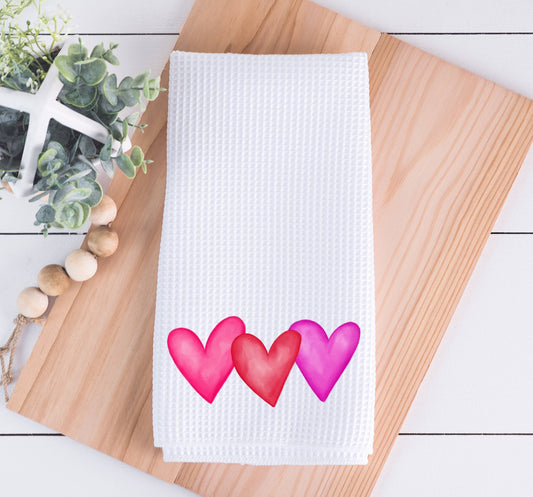 Watercolor Hearts Valentine Kitchen Dish Towel