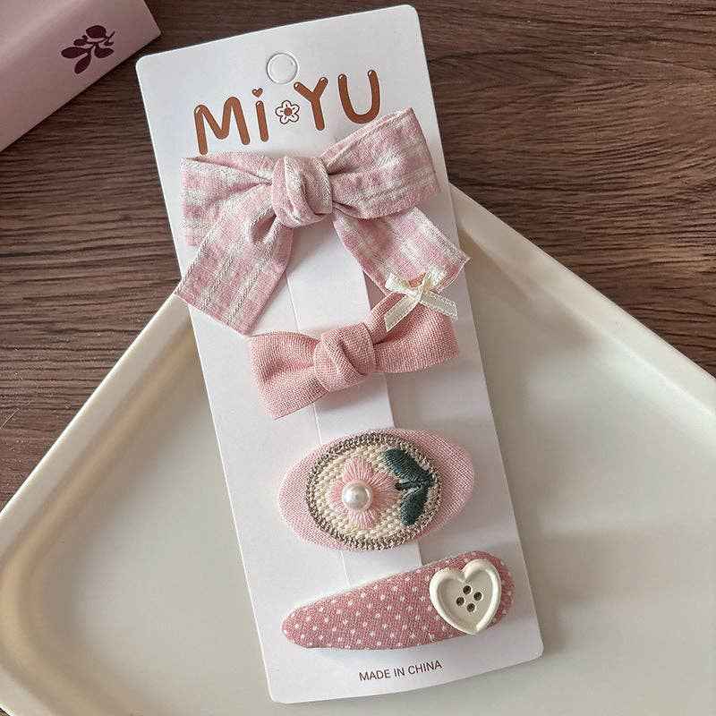 Chic Pink Fabric Bow Hair Clips for Girls: 1-Floral Bow Set