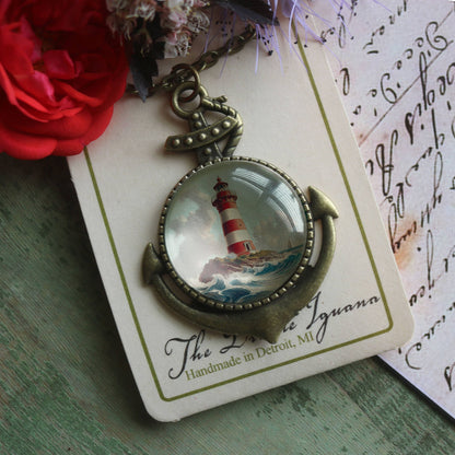 Deep Sea Lighthouse in Bronze Anchor Pendant