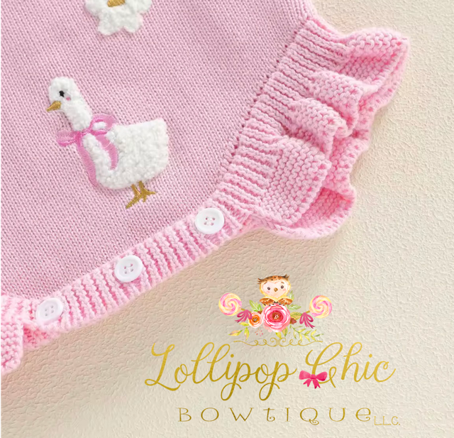 Baby Girl Knit Duck Floral Romper  : 6-12M - WHITE