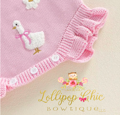 Baby Girl Knit Duck Floral Romper  : 6-12M - WHITE