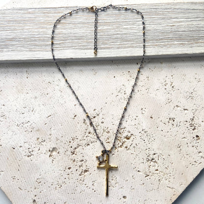 Cross charm necklace pyrite semi precious jewelry