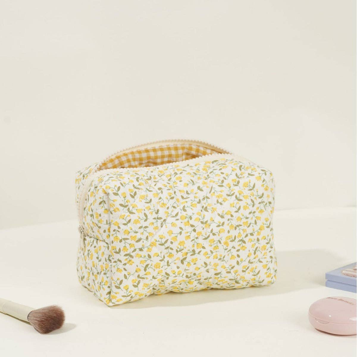 Dipped Shop - Floral Quilted Large Capacity Cotton Cosmetic Bag DPB0115
