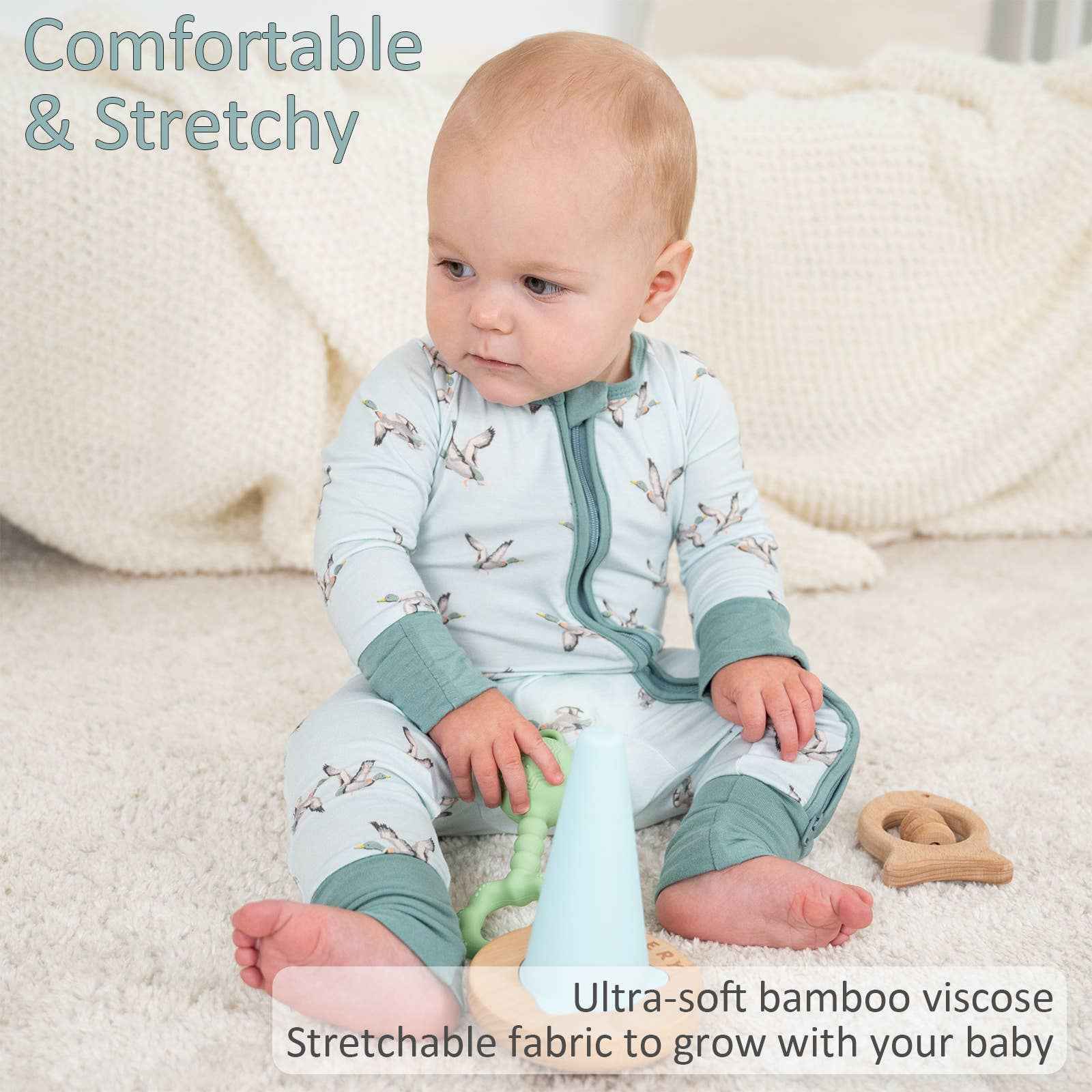 LollyBanks - Bamboo Baby Convertible Zipper Pajamas - Mallard Duck