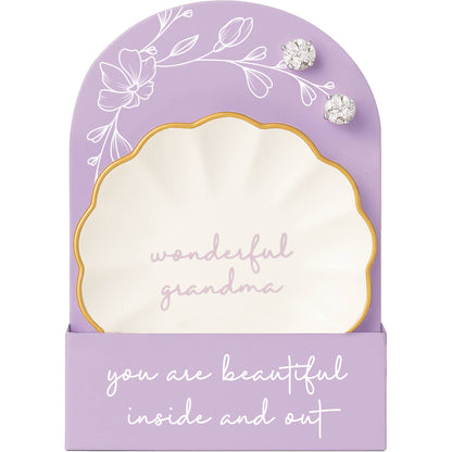 Wonderful Grandma Trinket Dish Earring Set
