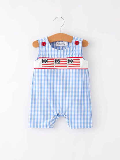 4th of july Flag Embroidery Smocking Boys Romper: 3M