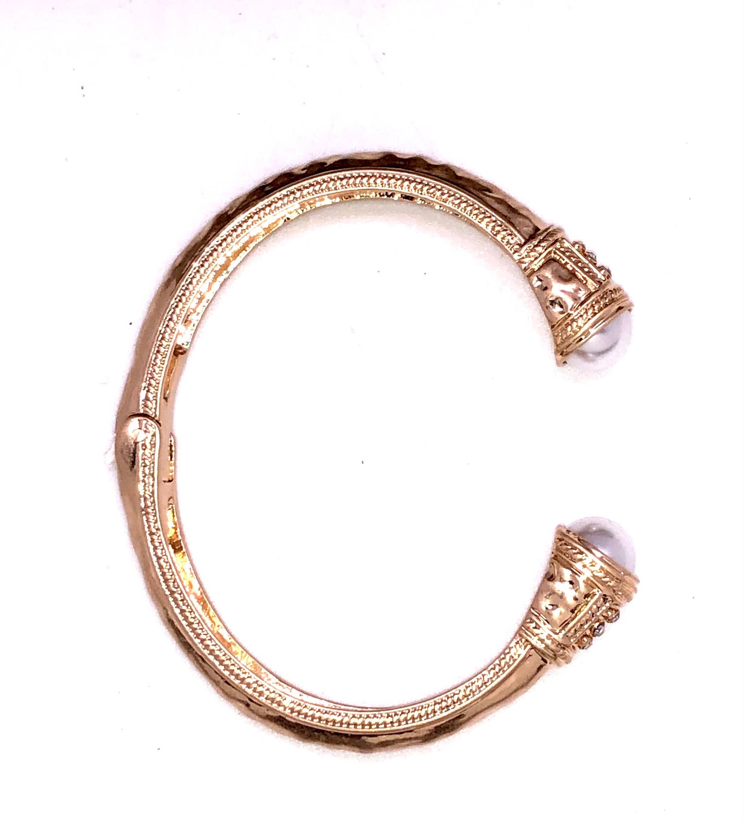 Bracelet Cuff Alloy Plated Spring Pearl Glass 7-8”