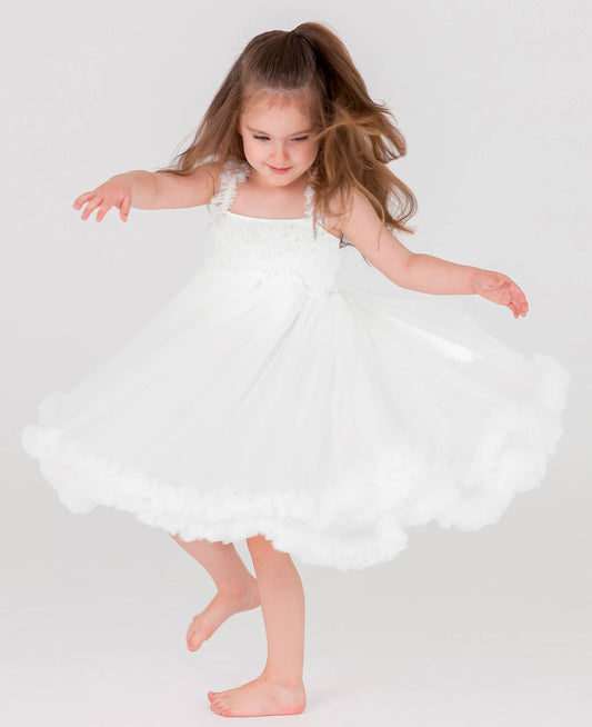 Girls White Tulle Empire Waist Princess Petti Dress
