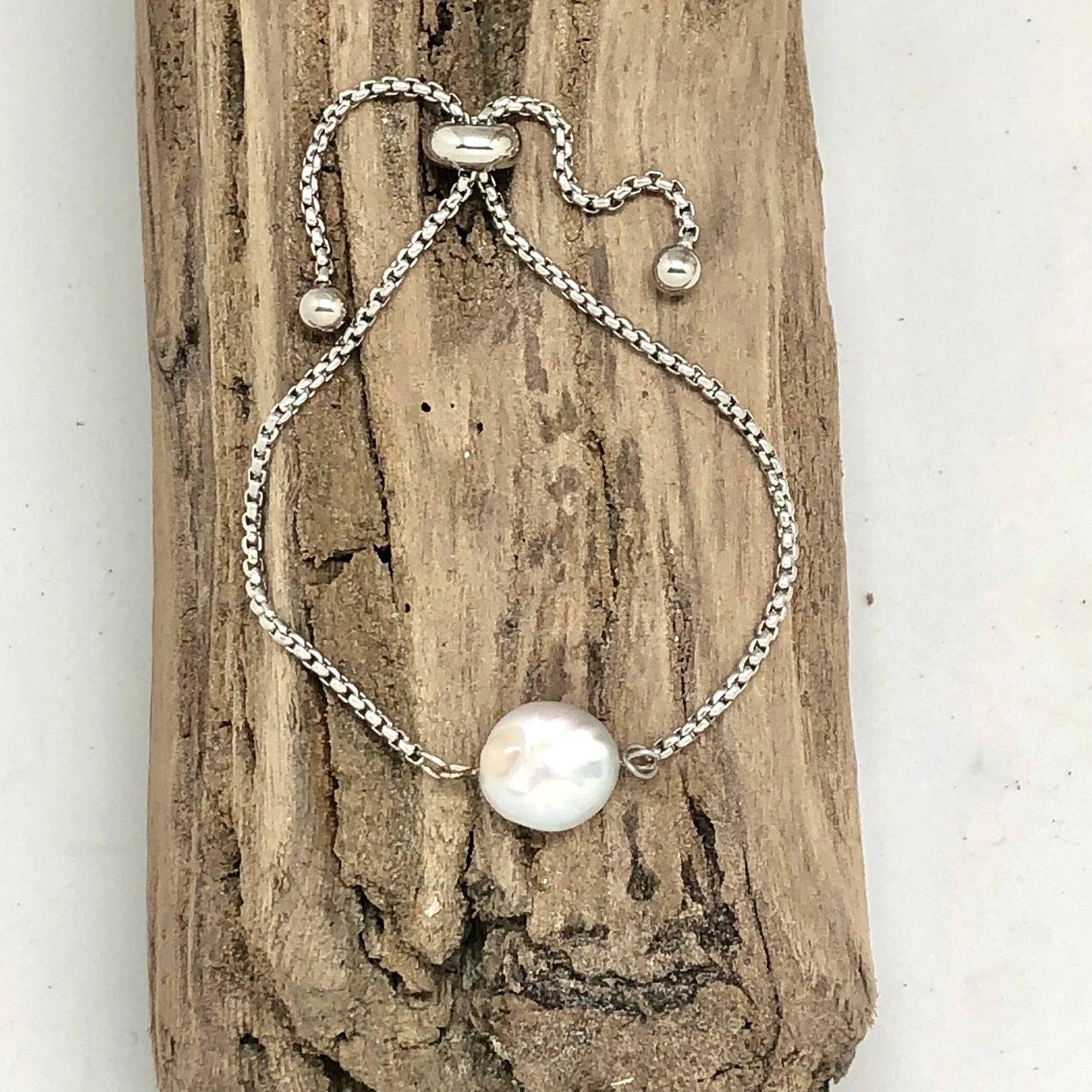 Bracelet Drawstring Coin Pearl Silver (Stainless Steel)