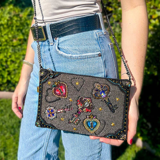 Unlocked Magic Beaded Keys & Hearts Mini Crossbody Handbag
