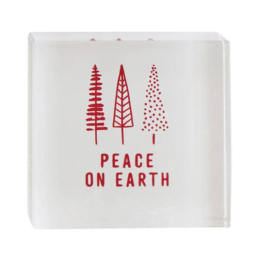 4" Peace On Earth Sq Lucite Block