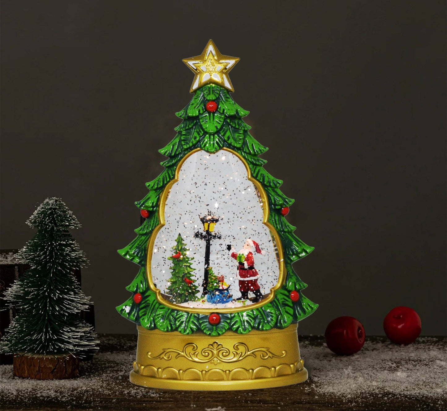 Christmas Tree with Santa Water Lamp, Water Lamp Glittering with Christmas Music USB and Battery Operated Singing Lamp Decoratives