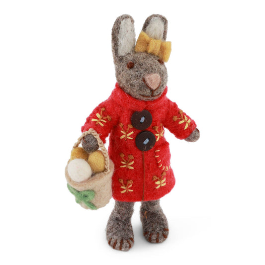 Gry and Sif - Small Grey Girly Bunny w/Coat & Easter Basket
