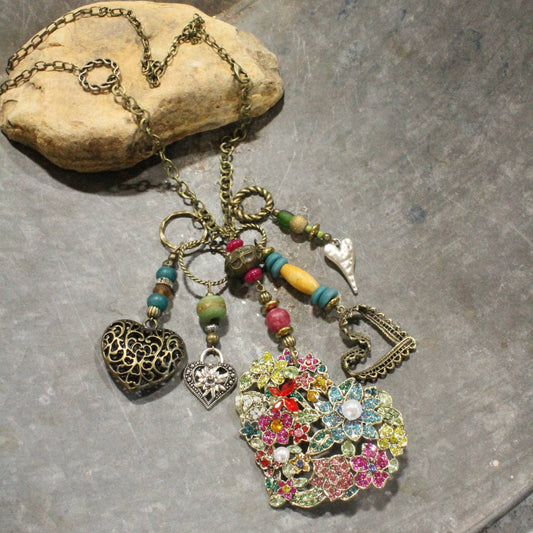 Whimsical Fun Mixed Metal Heart Charmers Necklace