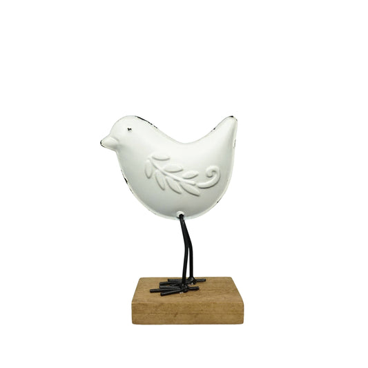 Iron 6 in. White Bird with Stand Accent