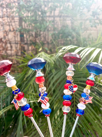 Red, White, Blue Patriotic Garden Stakes 7 inch