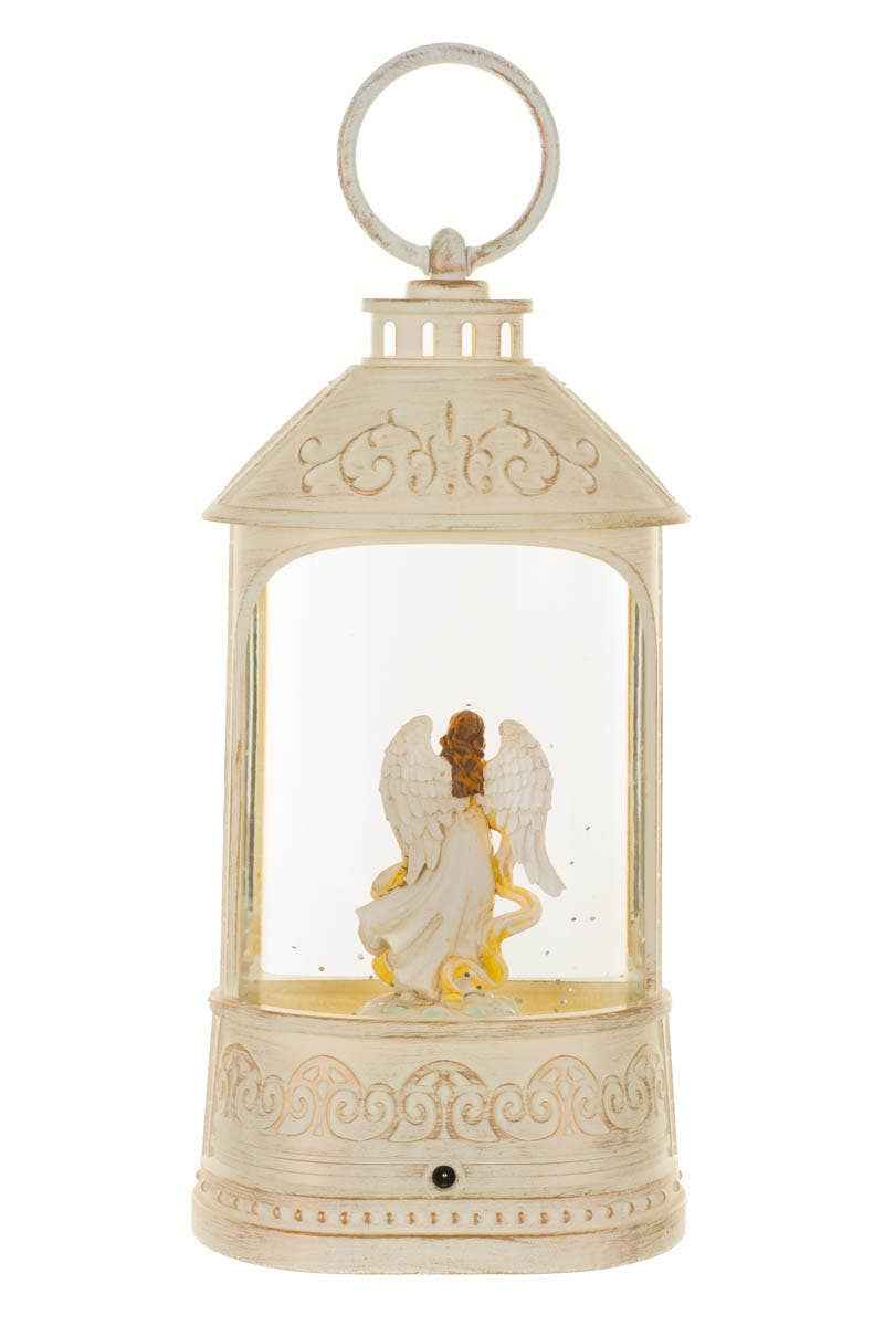 Musical White Led Lantern Snow Globe With Peaceful Angel