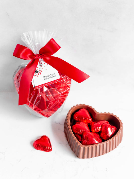 Maggie Lyon Chocolatiers - Valentine's Milk Chocolate Heart Box with Red Foiled Hearts