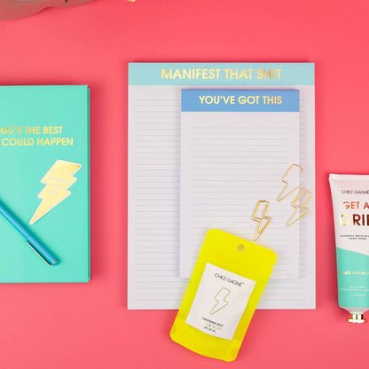 Chez Gagné - Manifest That Shit - Large Memo Lined Notepad - Aquamarine - 65 perforated pages - 10x8