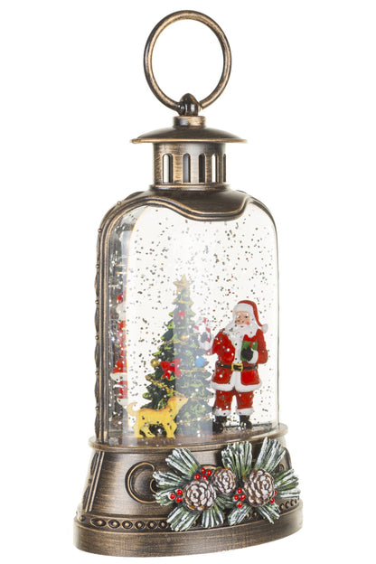 Brown Lantern Snow Globe with Papa and Baby Snowman