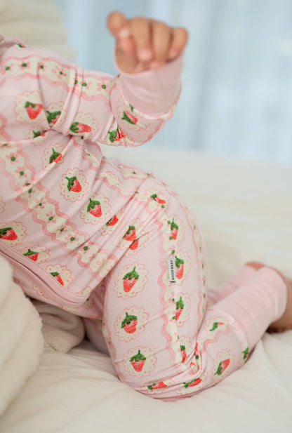 Strawberry Stripe Zippy | Kids Convertible Zip-Up Romper PJ