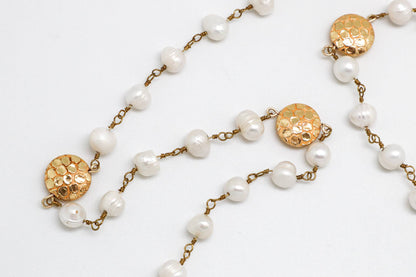 Necklace Freshwater Pearl w/Gold Beads Gold Copper Chain