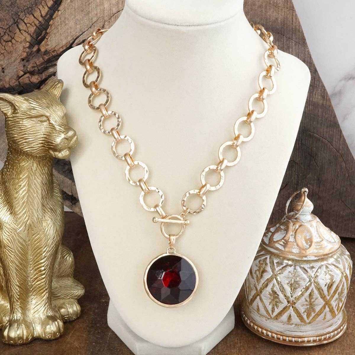 Collar de cadena de anillo grueso con cristal brillante