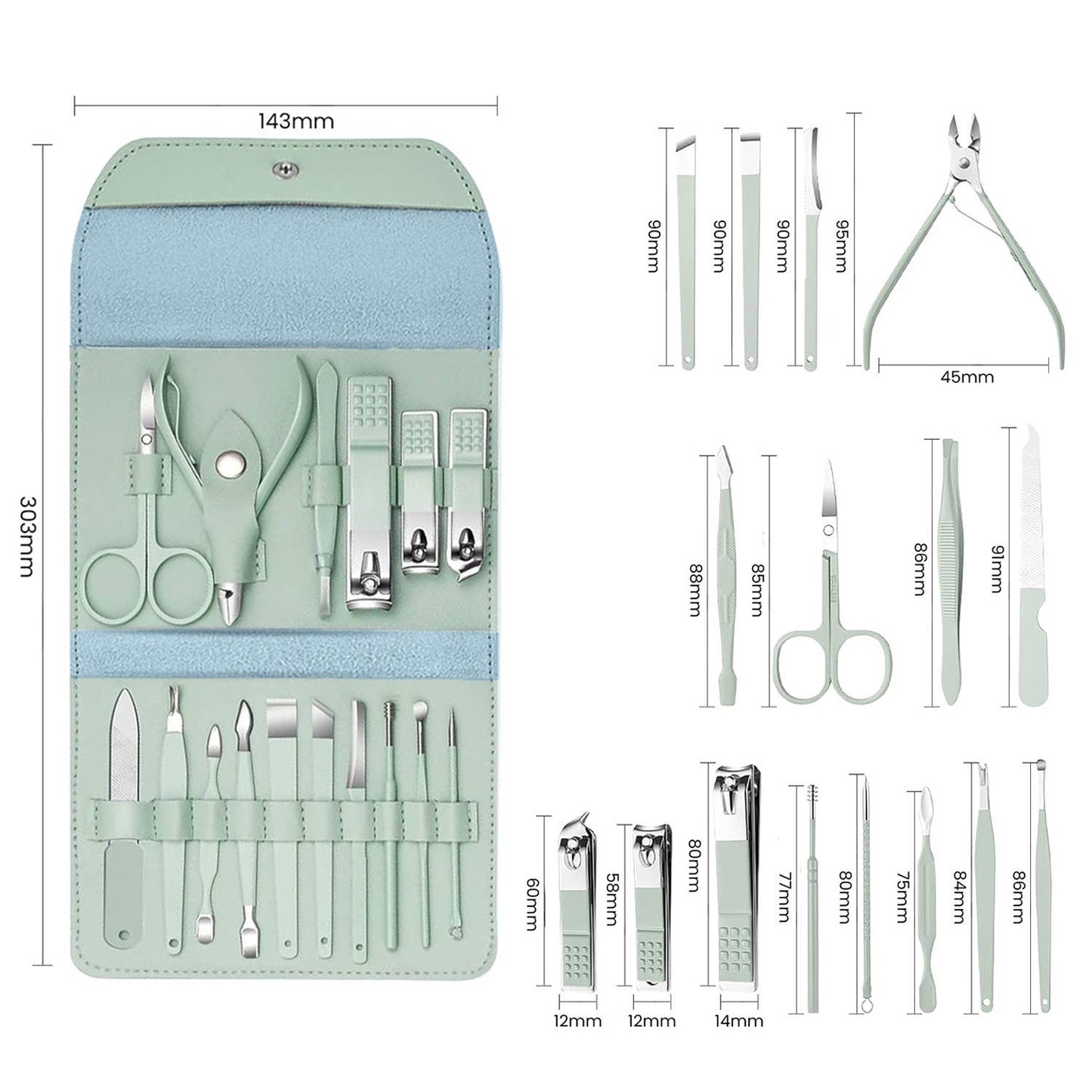 The American Gift Company (TAGCO) - Set profesional de manicura y pedicura de acero inoxidable de 16 piezas