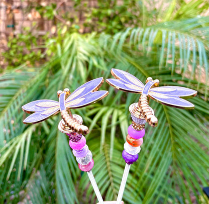 Dragonfly Garden Plant Stakes Beaded: Purple / 8 inch