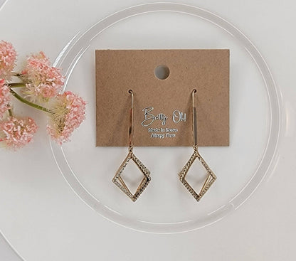 Cube Shaped Brass w/ CZ  Drop Earring