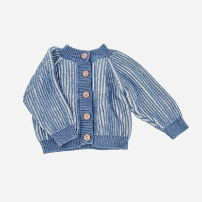 Cotton Brioche Cardigan, Dusty Blue | Baby Kid Stripe Spring