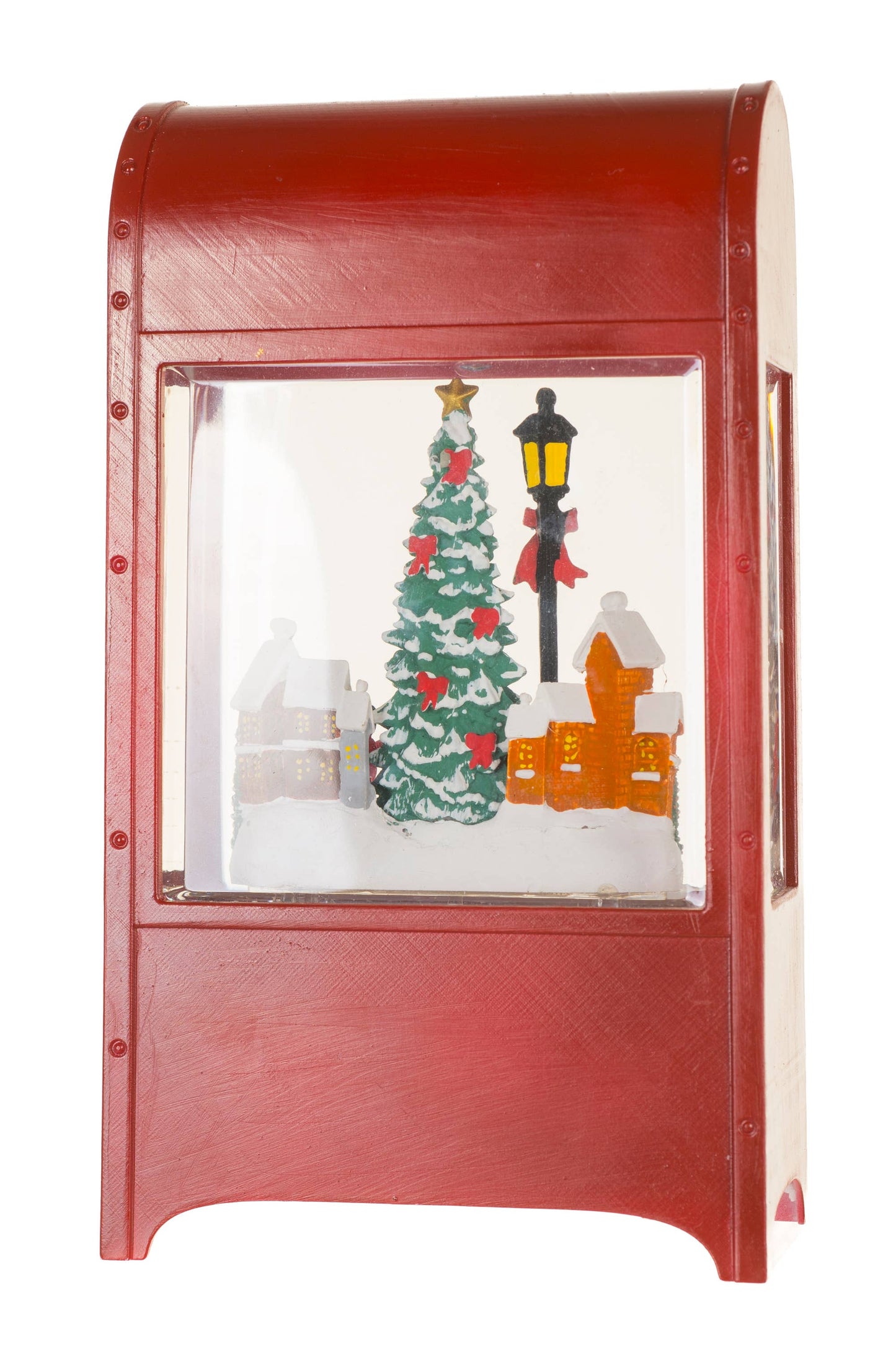 Burgundy Mailbox Snow Globe with Carolers in the city