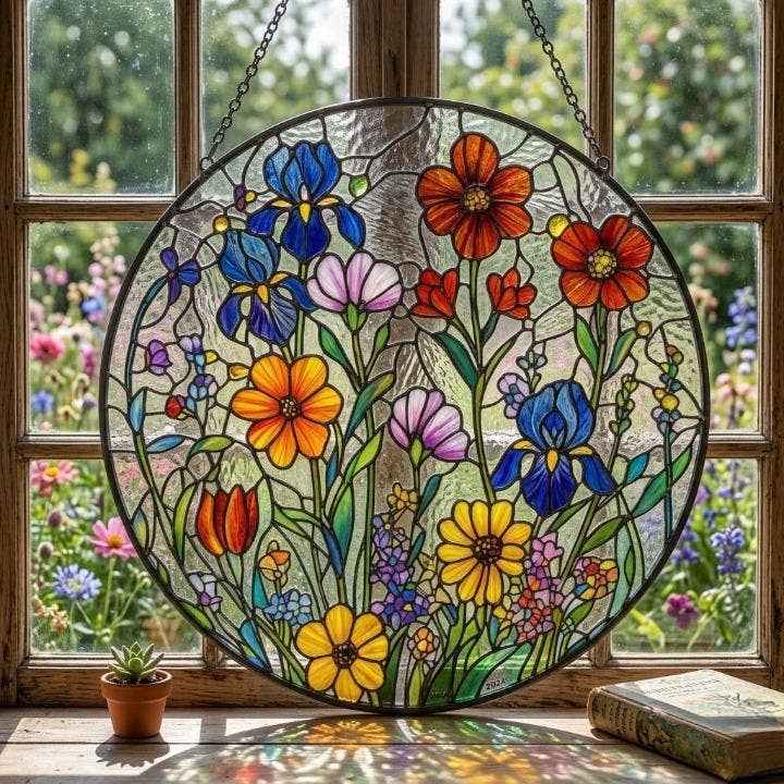 Wildflower Stained Glass Suncatcher, Colorful Garden Flower