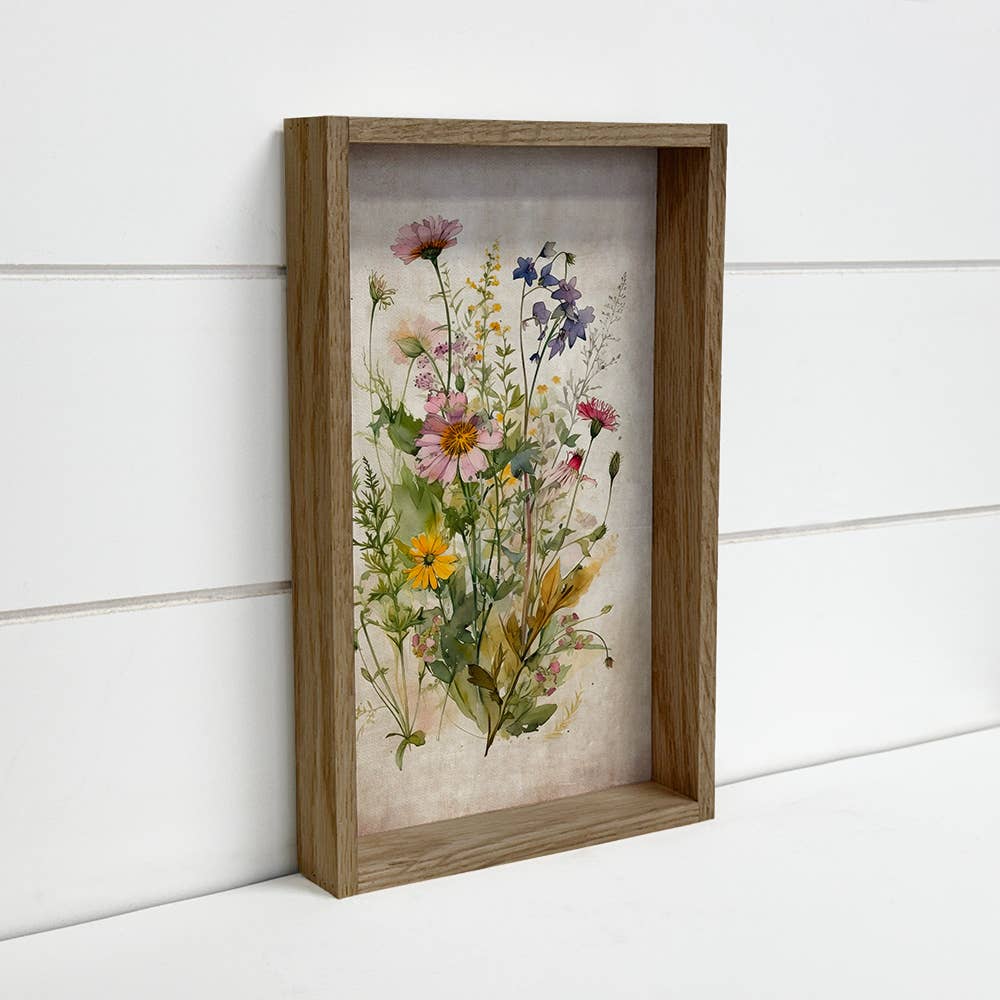Gathered Wildflowers - Framed Flower Canvas Art -