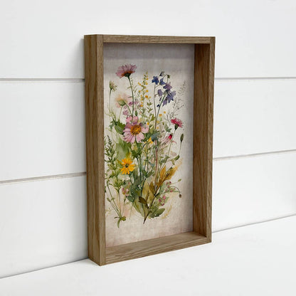 Gathered Wildflowers - Framed Flower Canvas Art -