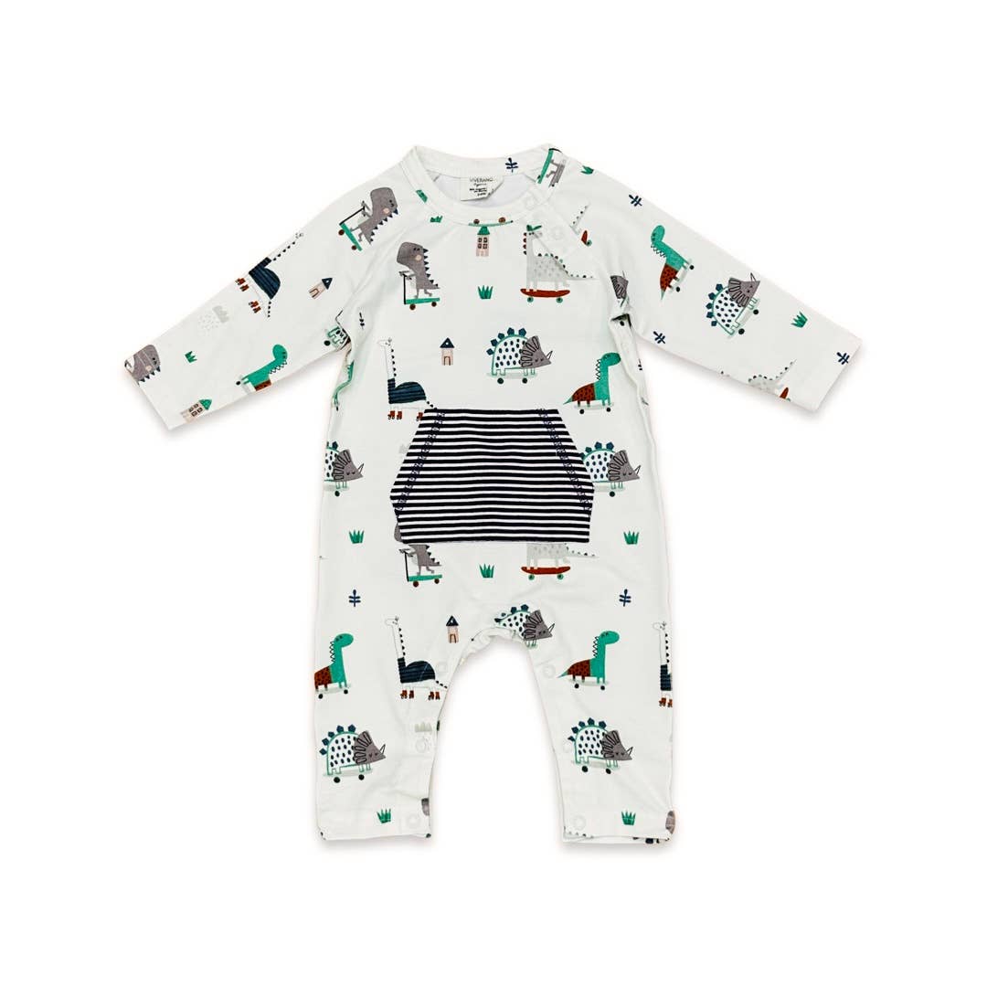 Viverano Organics - Skater Dino Kangaroo Pocket Baby Jumpsuit (Organic Jersey)