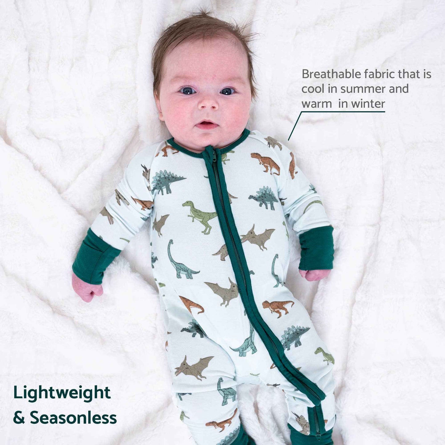 LollyBanks - Bamboo Baby Convertible Zipper Pajamas - Dinosaur