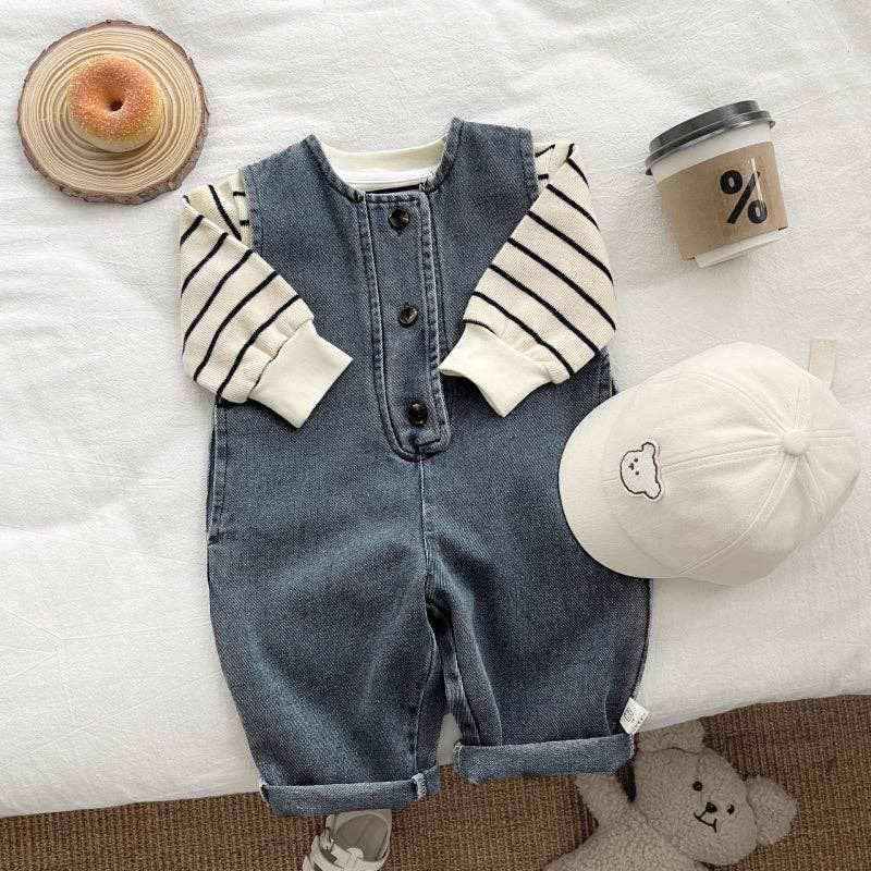 Baby Denim Overalls Set: T-shirt / 18-24M