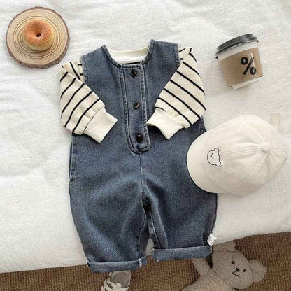 Baby Denim Overalls Set: T-shirt / 12-18M