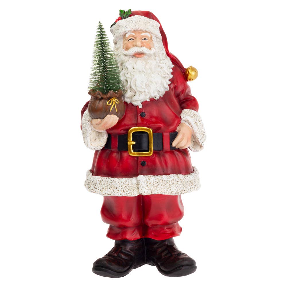 12.25" Tall Jolly Santa Claus Holding Tree Christmas