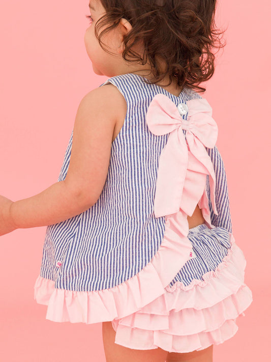 Baby Girls Blue Seersucker Ruffle Swing Top & Bloomer