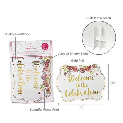 Burgundy Blush Floral Party Décor Sign Kit (Set of 8)