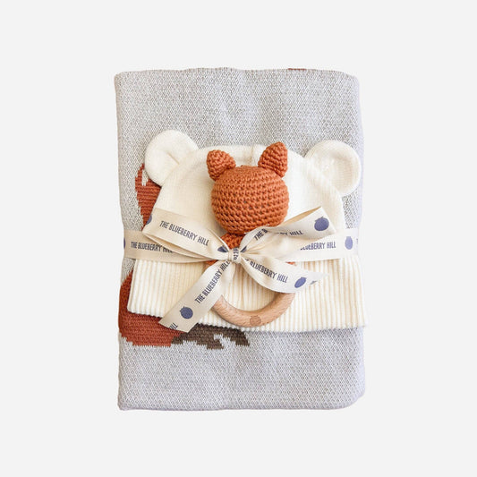 ABC Blanket Hat Teether Gift Set- Newborn Fox Acorn