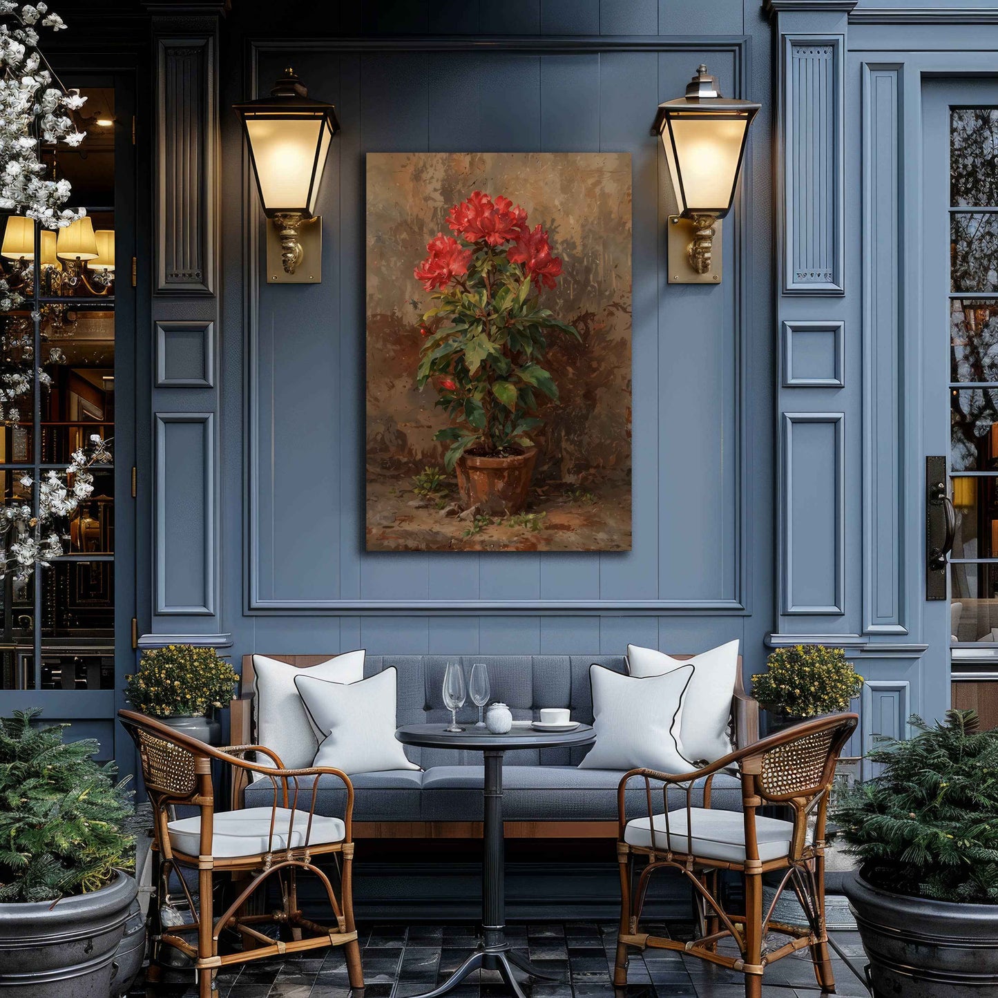 Rustic Red Rhododendrons Canvas Wall Art Floral Print