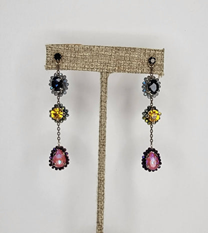 Three Stone Handmade Dangle Post Earrings