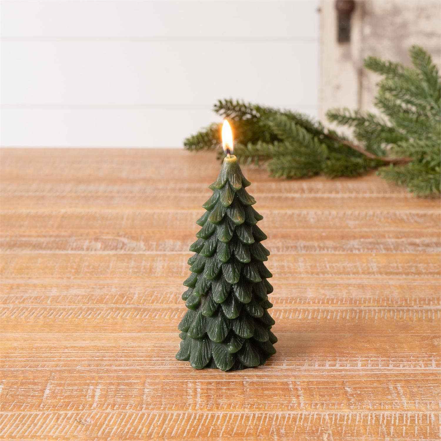Green Christmas Tree Shape Candle 6 In. (Set Of 2)