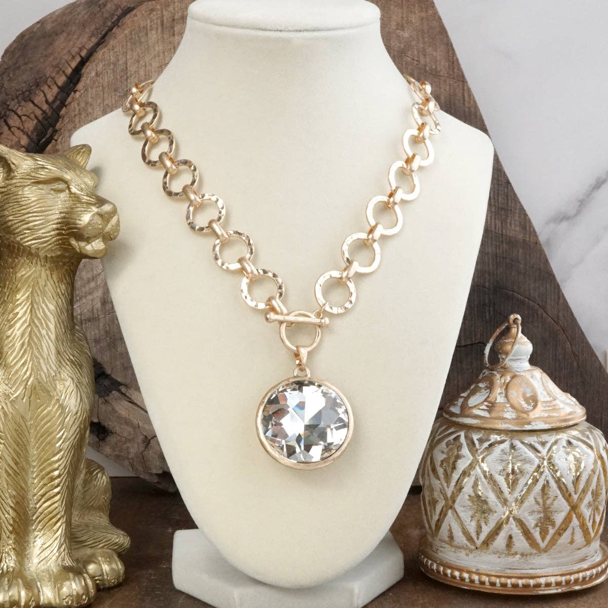 Collar de cadena de anillo grueso con cristal brillante
